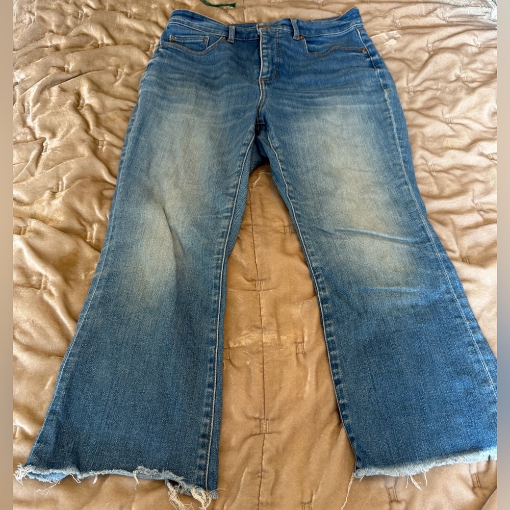 LOFT Washed Blue Flare Jeans with Frayed Hem